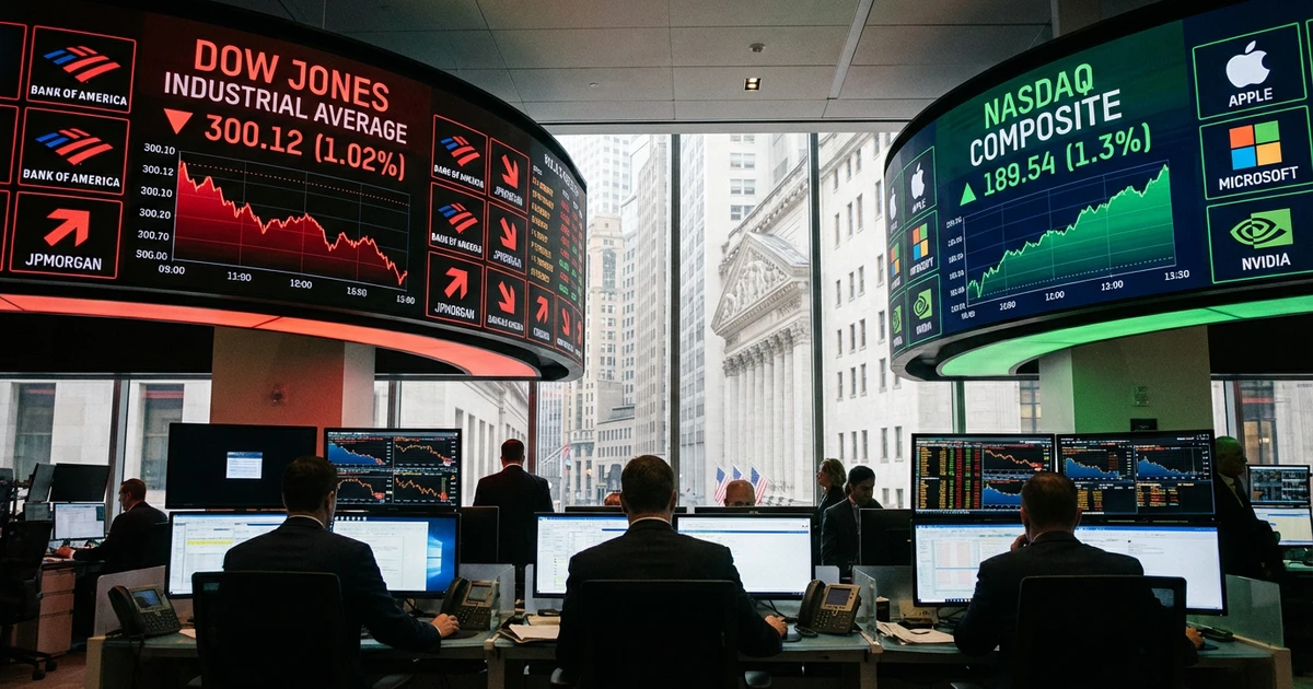 Dow Drops 300 Points: Bank Weakness vs. Tech Gains