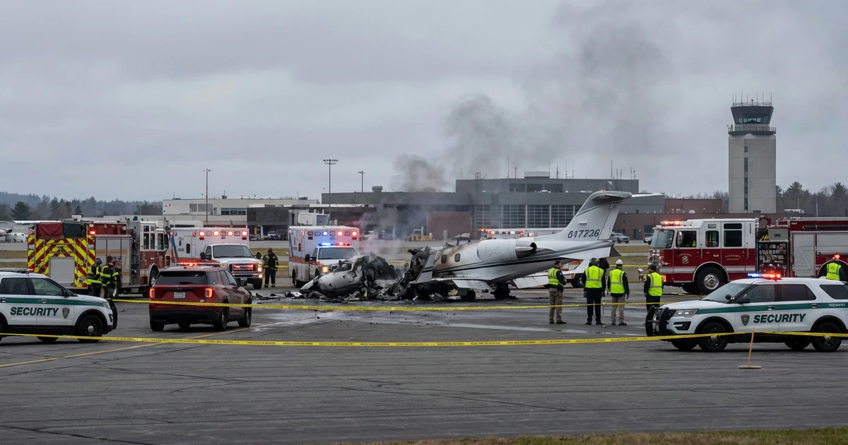 Private Jet with 8 Crashes at Bangor International Airport, Maine