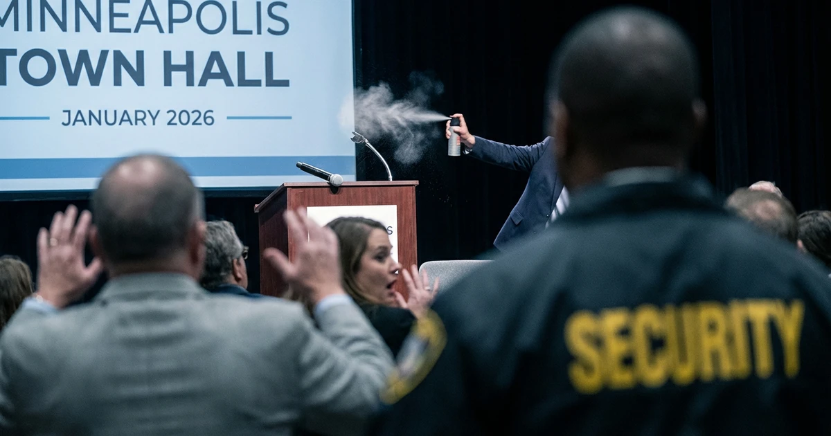 Man Lunges at Ilhan Omar, Tries to Spray Unknown Substance at Town Hall
