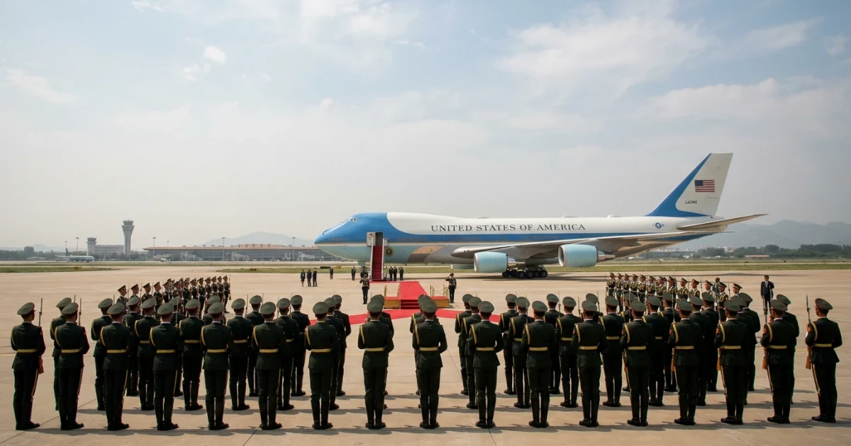 Chinese Honor Guard Stages Grand Welcome for Trump in Beijing