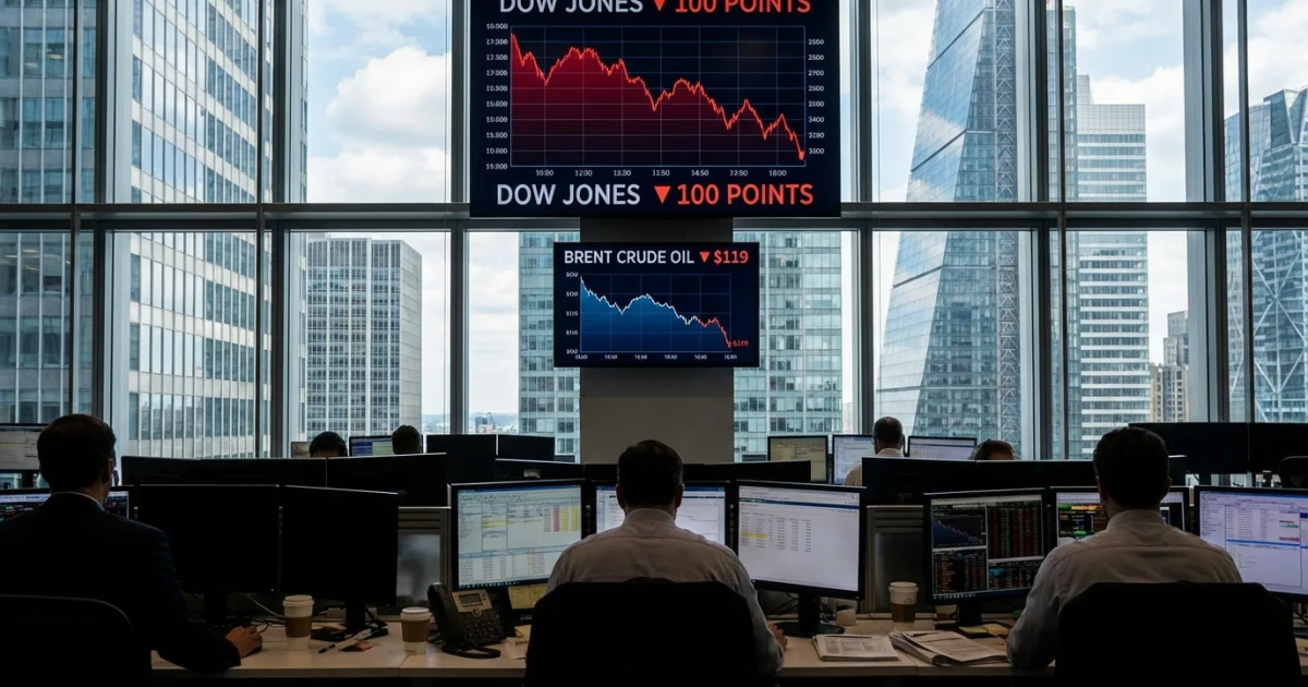 Dow Falls 100 Points as Brent Oil Retreats from $119 High