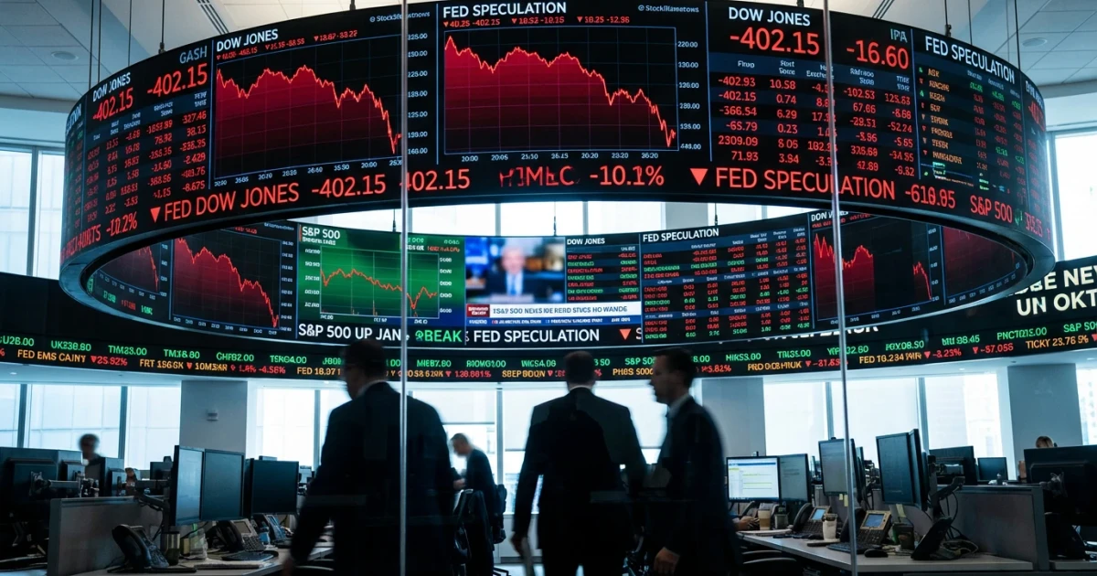 Dow Falls 400 Points Amid Fed Speculation, S&P 500 Gains