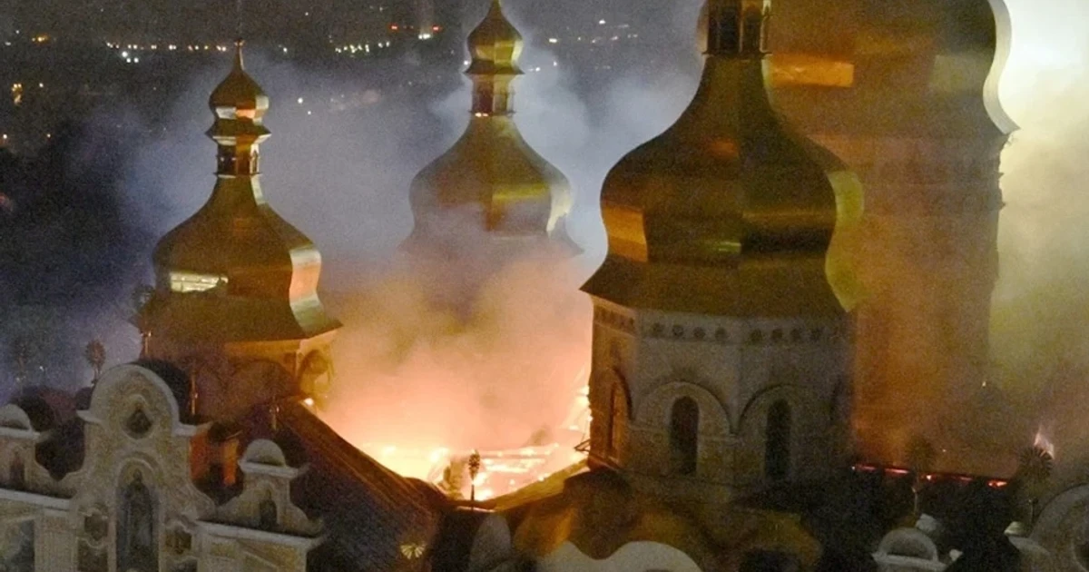 Russian barrage hits Kyiv, fire damages UNESCO-listed cathedral