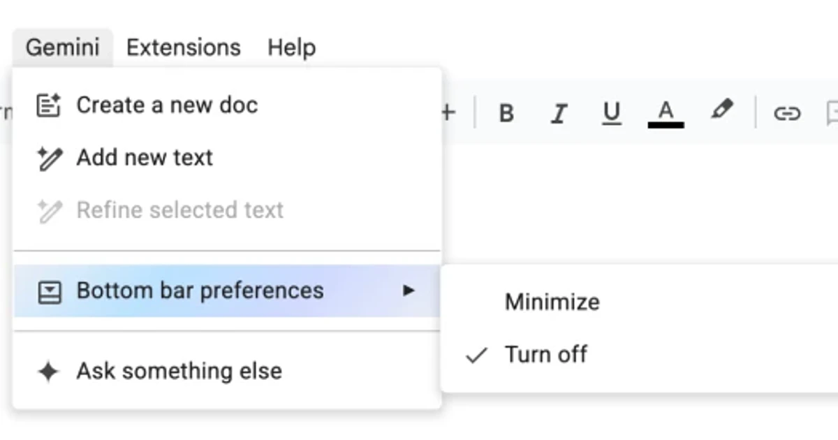 How to turn off Google Docs Gemini writing prompts