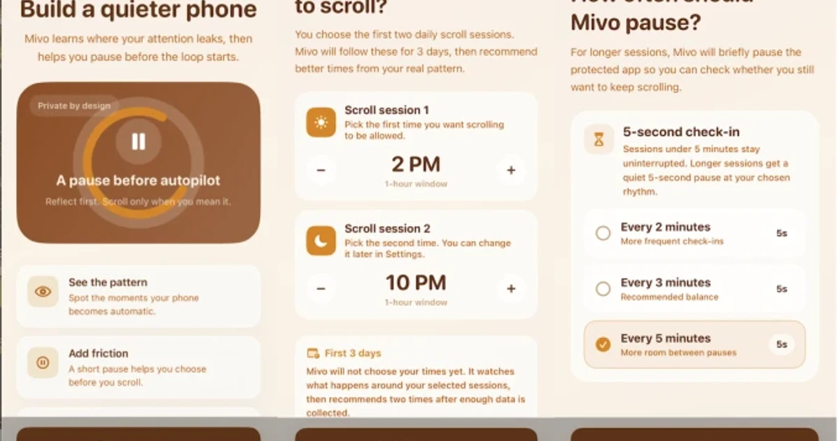Mivo app pauses doomscrolling with mindful prompts before more scrolling