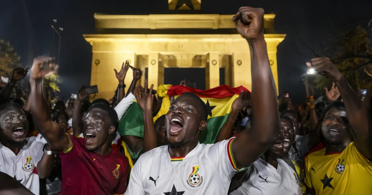 Ghana fans celebrate draw against England at Black Star Square