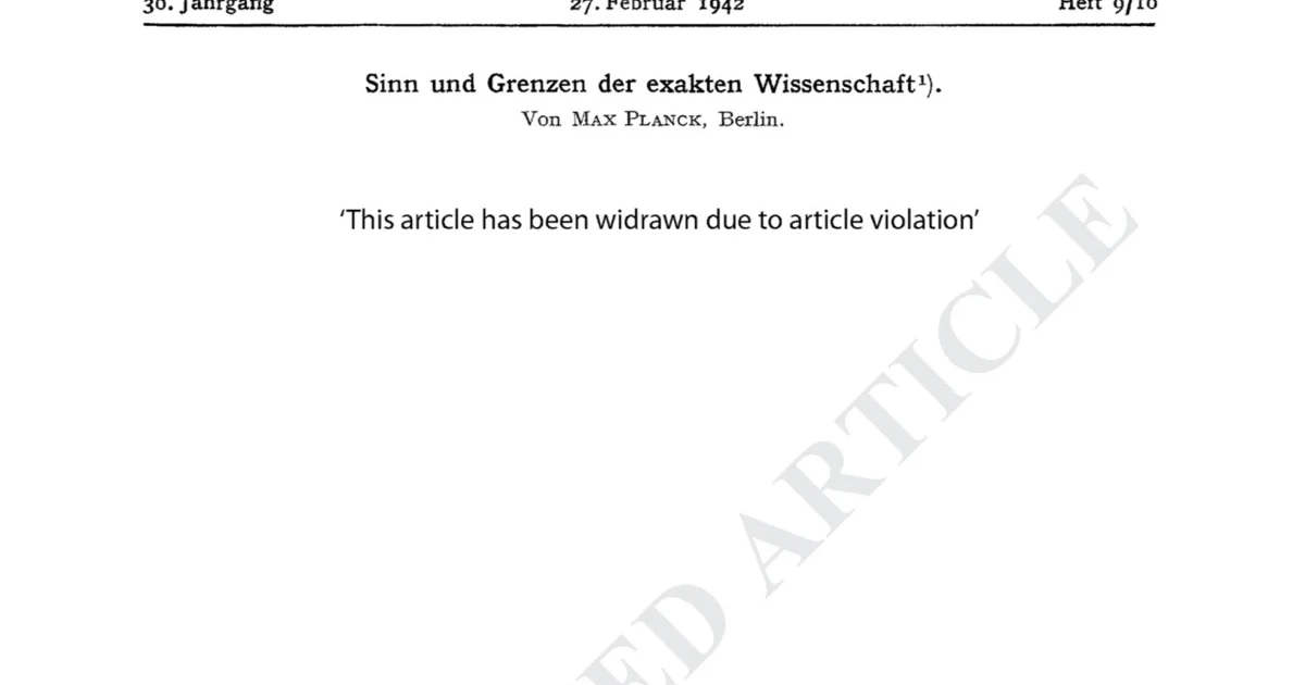 Springer erases Max Planck essays, historians call move anachronistic