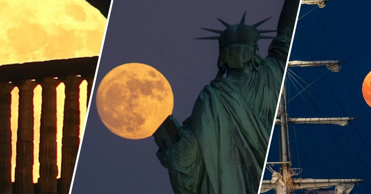 Strawberry Moon glows over Statue of Liberty as America 250 begins