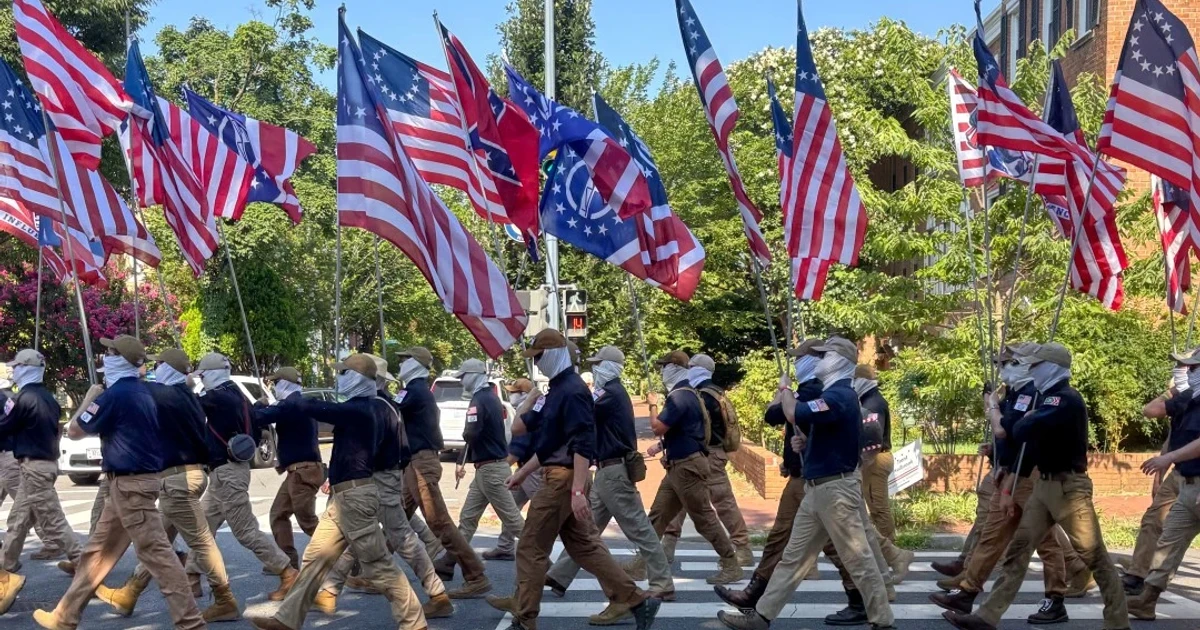 White nationalist Patriot Front marches in Washington during July Fourth festivities