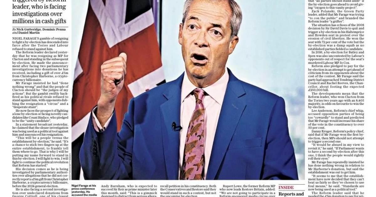 Farage resigns to force Clacton by-election amid sleaze row