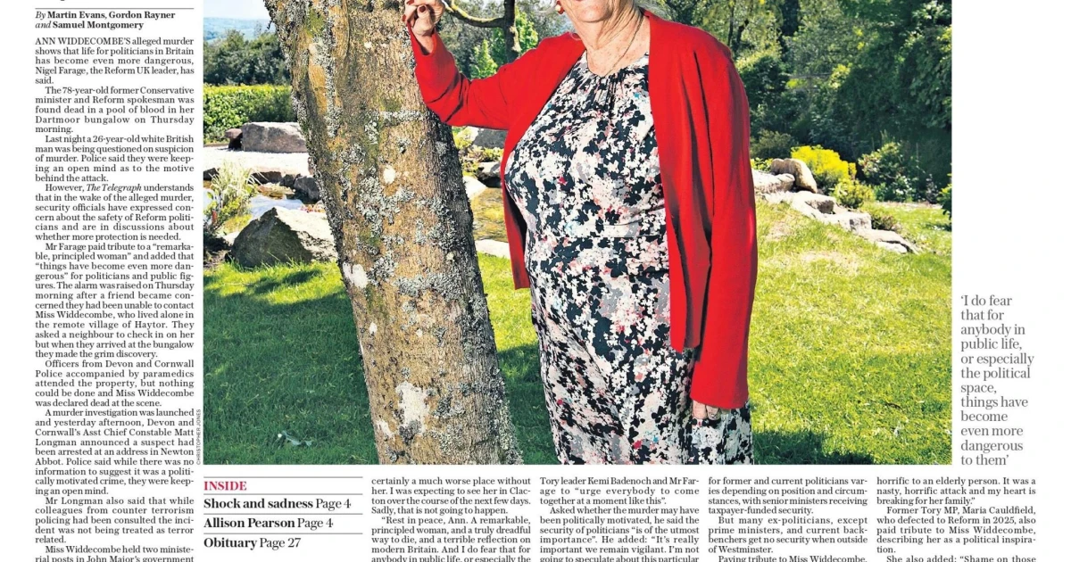 Police probe ex-Tory minister Ann Widdecombe's death, England faces Norway preview