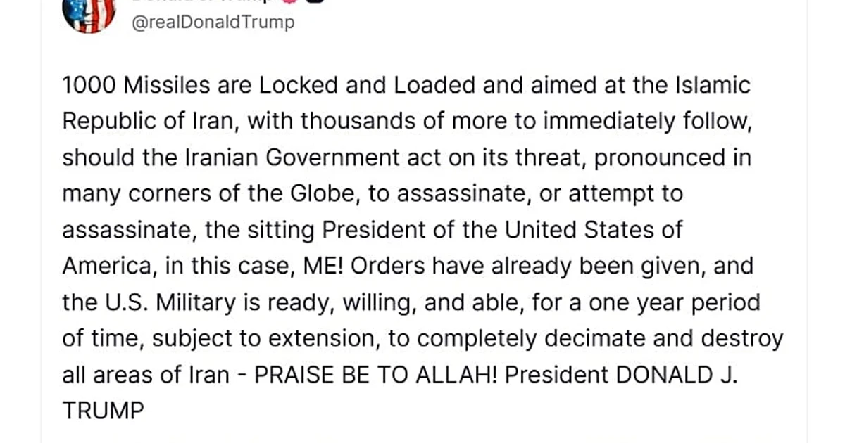 Trump warns Iran of decimation if assassination threat is carried out