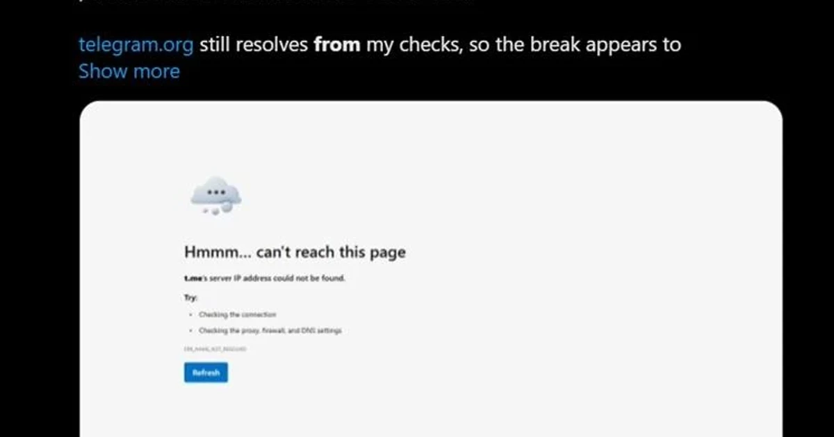 Telegram's t.me domain restored after sanctions-related suspension