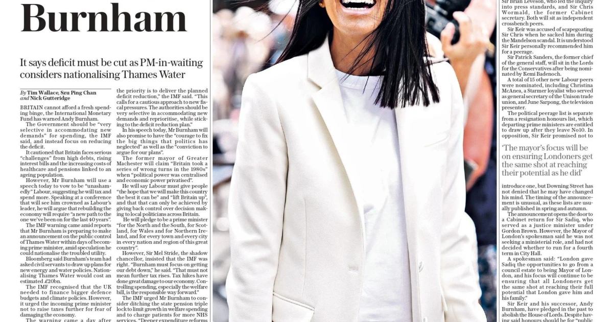 IMF warns Burnham on spending as England turns to Euro 2028