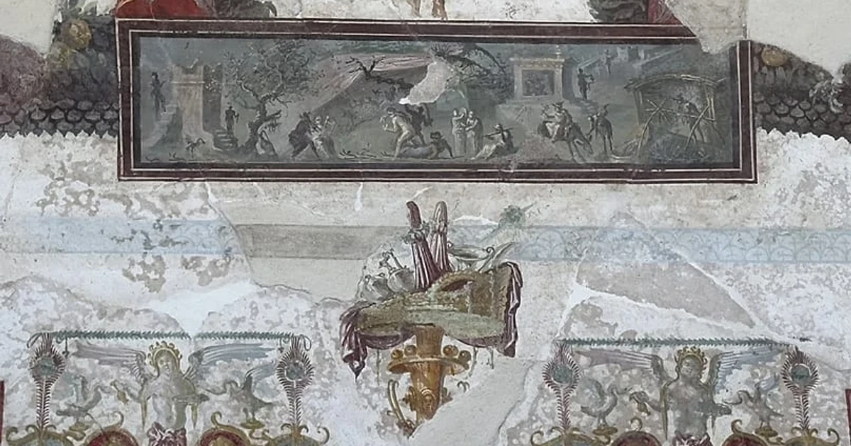 Pompeii archaeologists reconstruct banquet hall ceiling with Greek myths