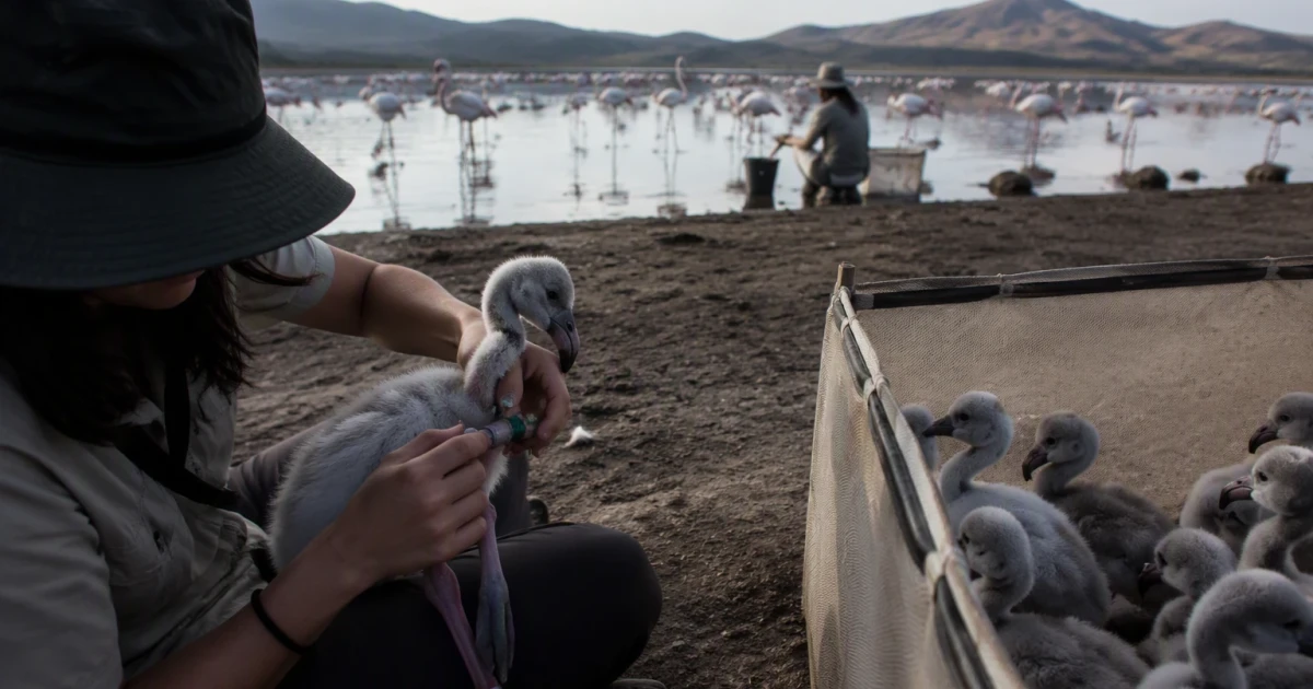 Spain conservationists tag 600 flamingo chicks at Malaga lagoon