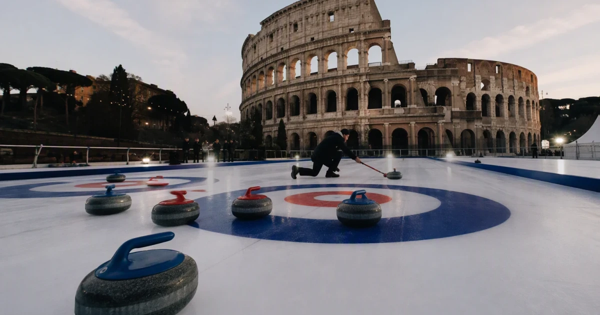 Italy sets up synthetic curling rinks near the Colosseum