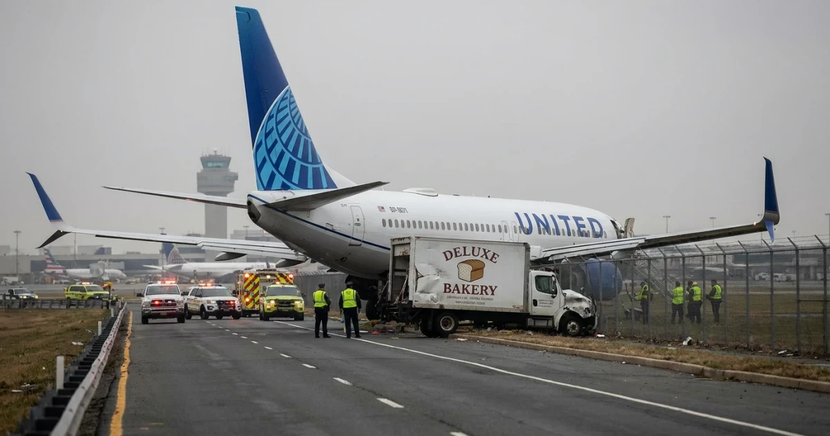 United Airlines Jet Hits Bakery Truck During Newark Landing