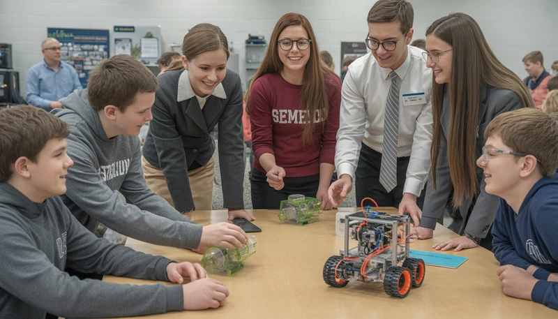 Students in Sheffield Iowa engaging in hands-on STEM activities during the launch of the West Fork Community School District's STEM Pipeline Program on January 4 2026 featuring robotics and engineering projects in Franklin County
