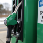 Falling gas prices at Iowa pump station in Franklin County USA January 2026 showing average $2.45 per gallon for regular unleaded fuel with winter road background for drivers seeking weekend savings and tips