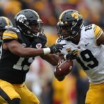 Exciting scene of Iowa Hawkeyes and Iowa State Cyclones football players in action during the Cy-Hawk rivalry game, showcasing intense college football competition in 2026 season